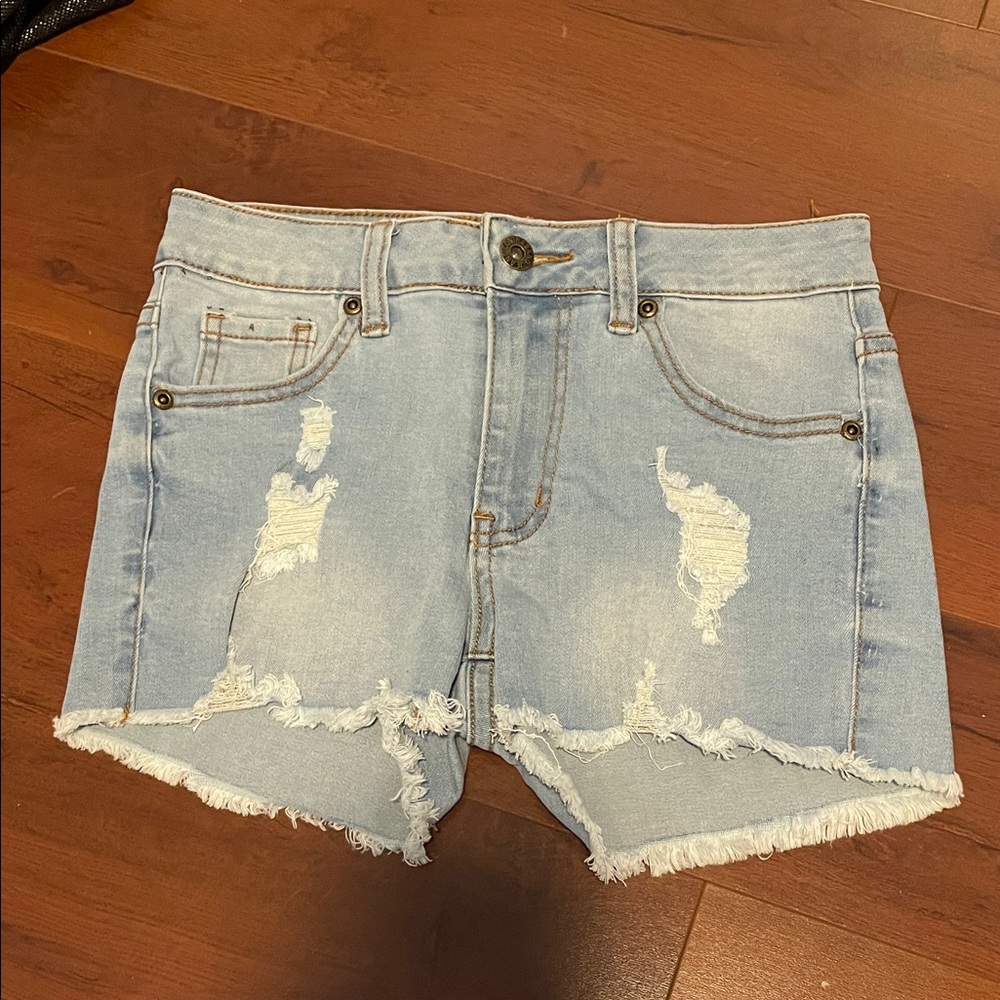 Kids Light Blue Distressed Denim Shorts